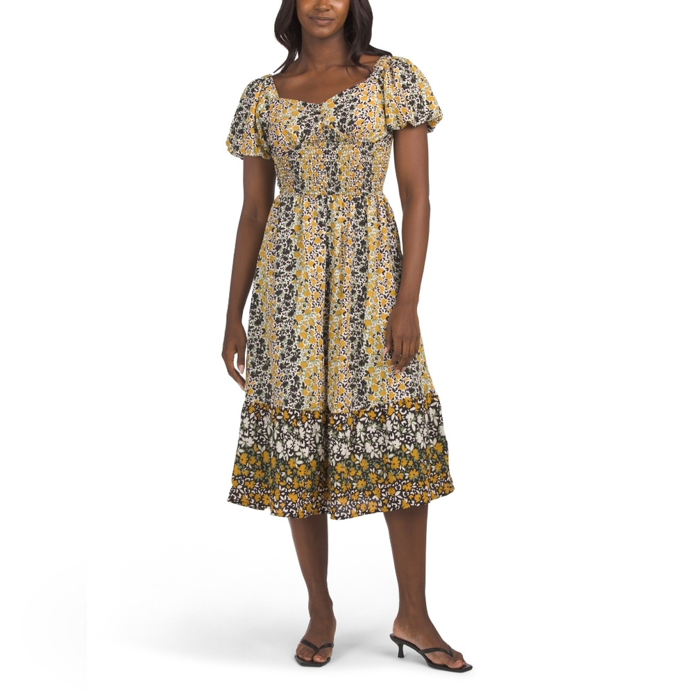 NWT - Us Together Puff Sleeve "Poppy" Floral Print  Smocked Top Maxi Dress - XL